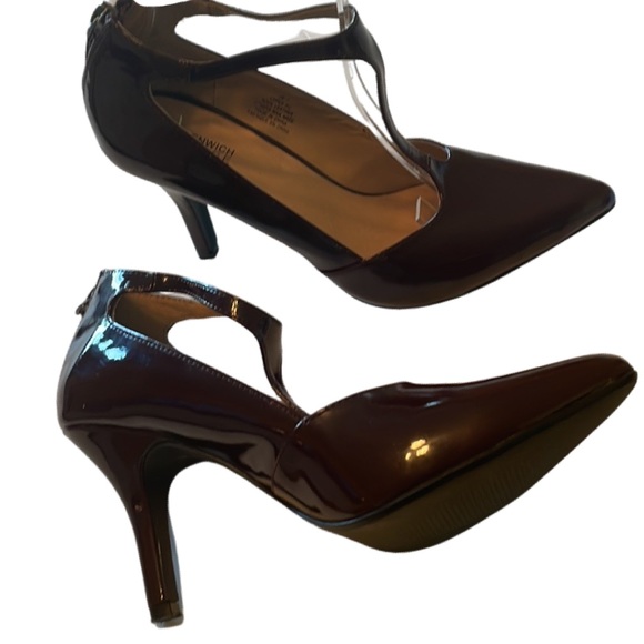 Greenwich Village Burgundy Patent Leather T Strap Heels Size 7 - Picture 3 of 9